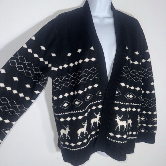 Loft Plus Cardigan Black/White Deer Print Open Front Rustic Holidays Women 16/18 - Picture 3 of 10